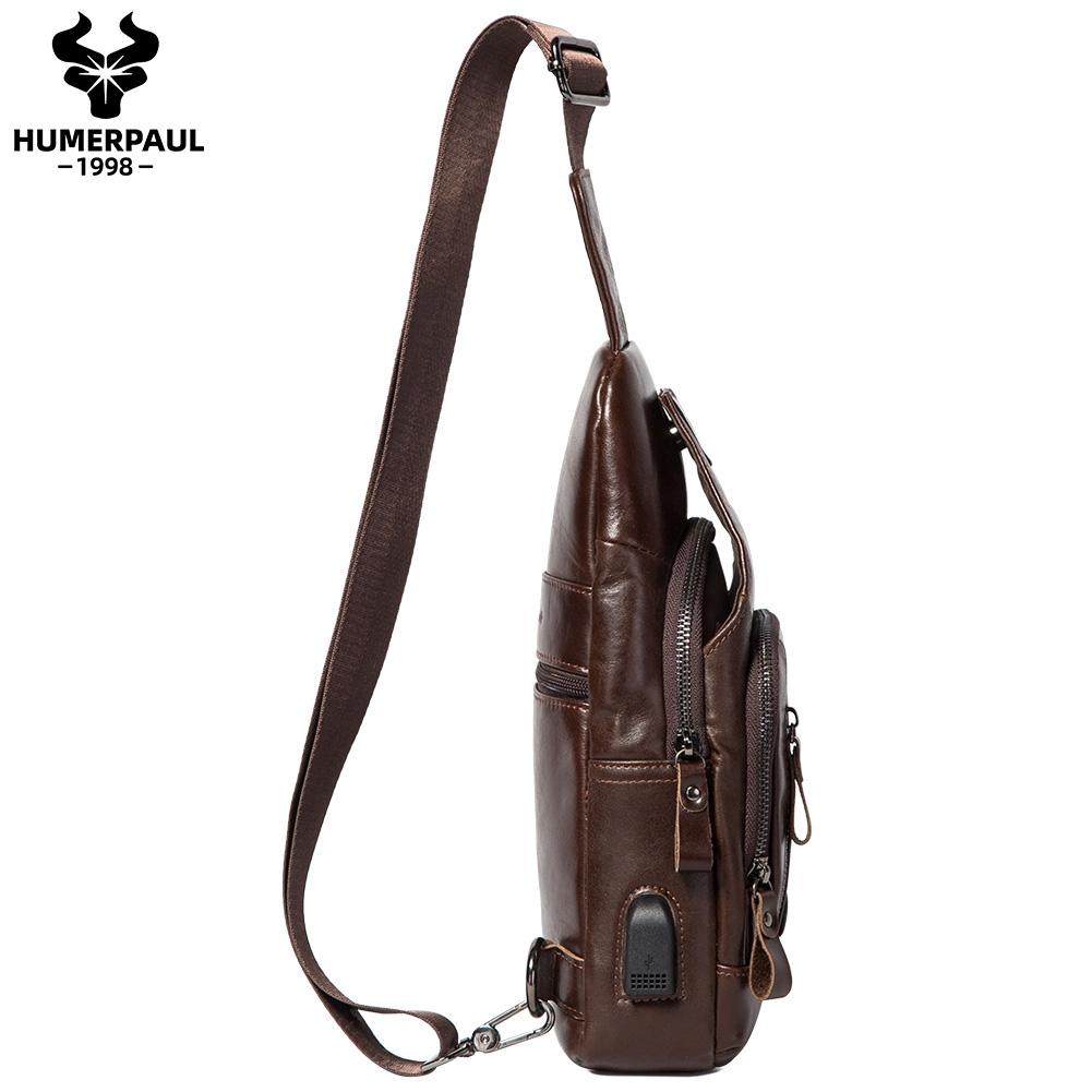 Кожаная нагрудная сумка, вместительная многофункциональная сумка-мессенджер с USB-разъемом