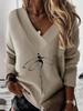 2023 Autumn/Winter Plus Size V-Neck Loose Fit Printed Sweatshirt for Women