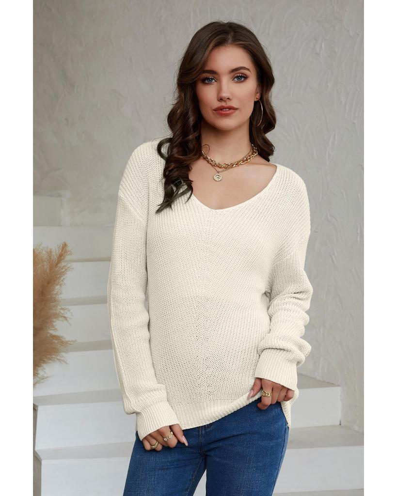 Azura Exchange Трикотажный свитер с V-образным вырезом