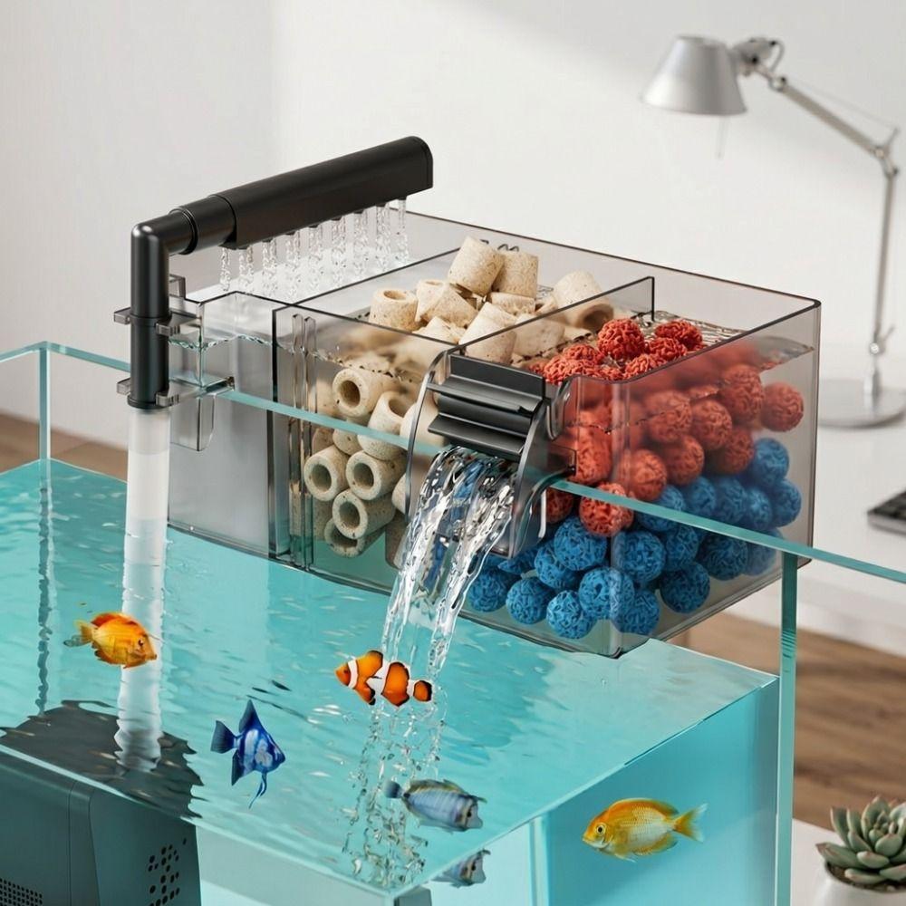 3-in-1 Drip Flow Fish Tank Filter Box Silent Operation Top Mounted Filter Small Fish Tank