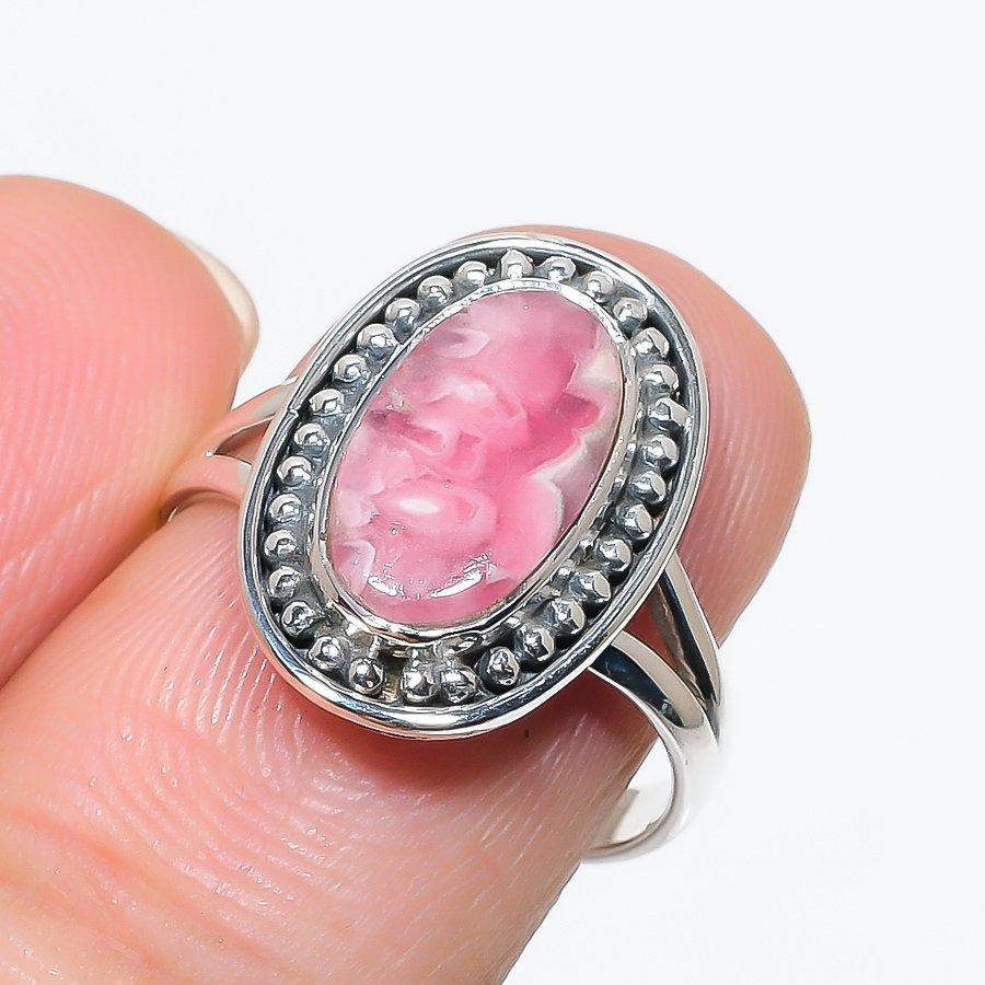Natural Rhodochrosite Gemstone 925 Solid Sterling Silver Jewelry Ring S.8 H9n50