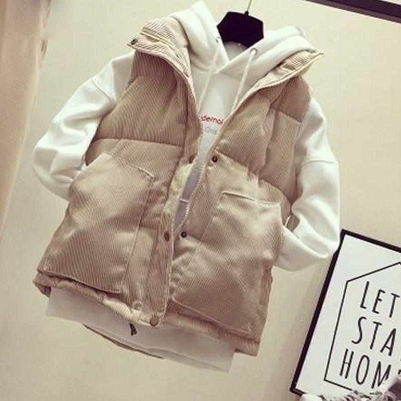 Women Cotton Down Vest Sleeveless Jacket Female Winter Jacket Outerwear Corduroy Waistcoat