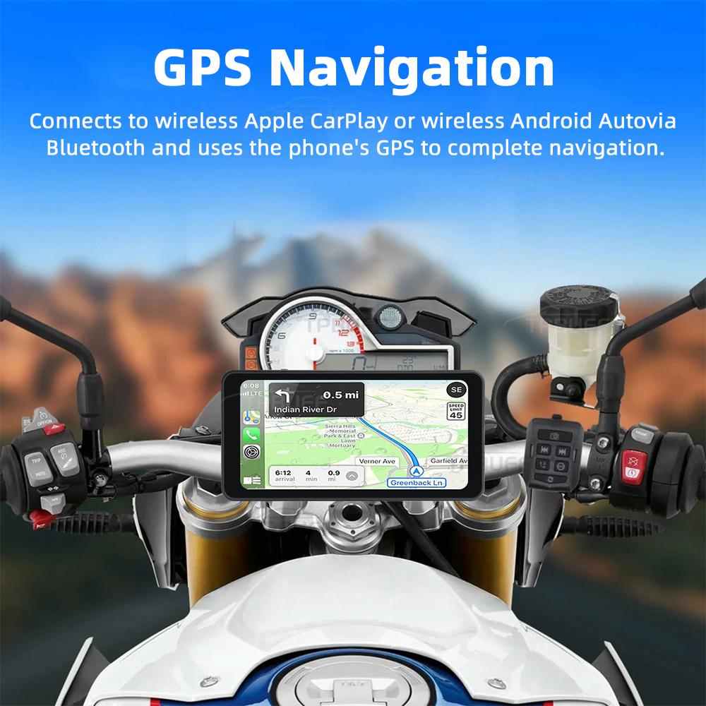 6,3-дюймовый IPS-сенсорный экран Мотоциклетный GPS Беспроводной Carplay Водонепроницаемый Bluetooth Мото Навигация USB-кабель Крепление Обновление Опционально