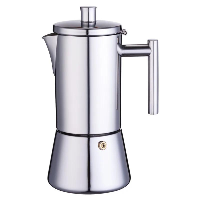 Stainless Steel Thickening Moka Pot Espresso Maker Household Coffee Pot 6 Cups for Stovetop Induction Gas or Electric Stoves