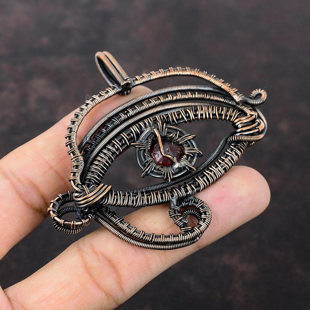 Граненый Мозамбикский Гранат Кулон Медная Проволока Обернутый Кулон Кулон Сглаза Медные Ювелирные Изделия Ручной Работы Подвеска Из Натурального Драгоценного Камня Свадебный Подарок