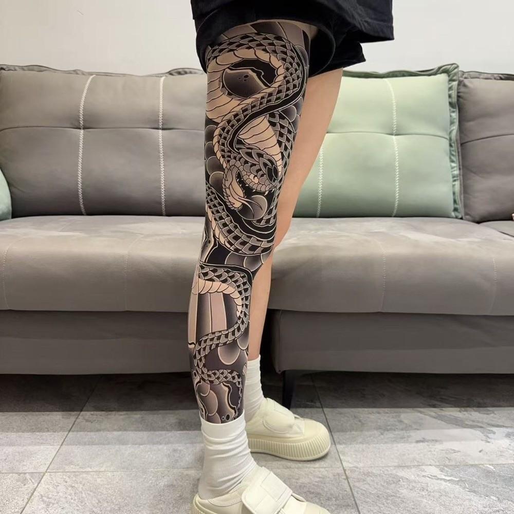 1pc Breathable Tattoo Socks Elastic Full Leg Socking Snake Men Sun-proof Socks Sports