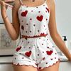 Women's Pajamas Set Sleepwear 2 PCS Short Tank Tops And Shorts White Ventilate Soft Casual Love Printing