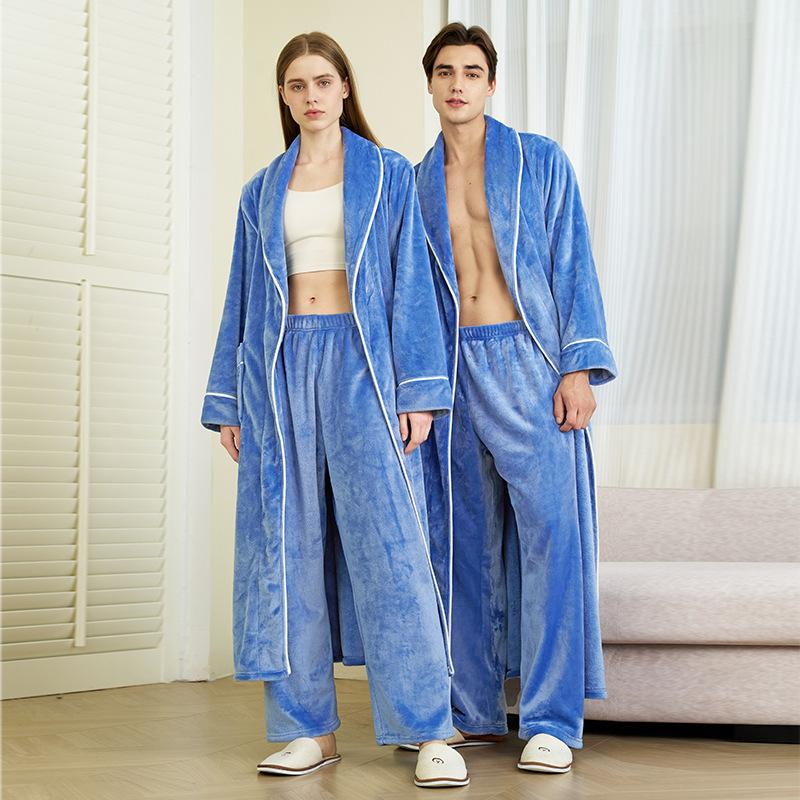 Men's Plush Fleece Robe Set Bathrobe Spa Robes With Pockets Soft Winter Shawl Collar Long Sleeve Robe Warm Pants Set for Men Fluffy Homewear Sleepwear
