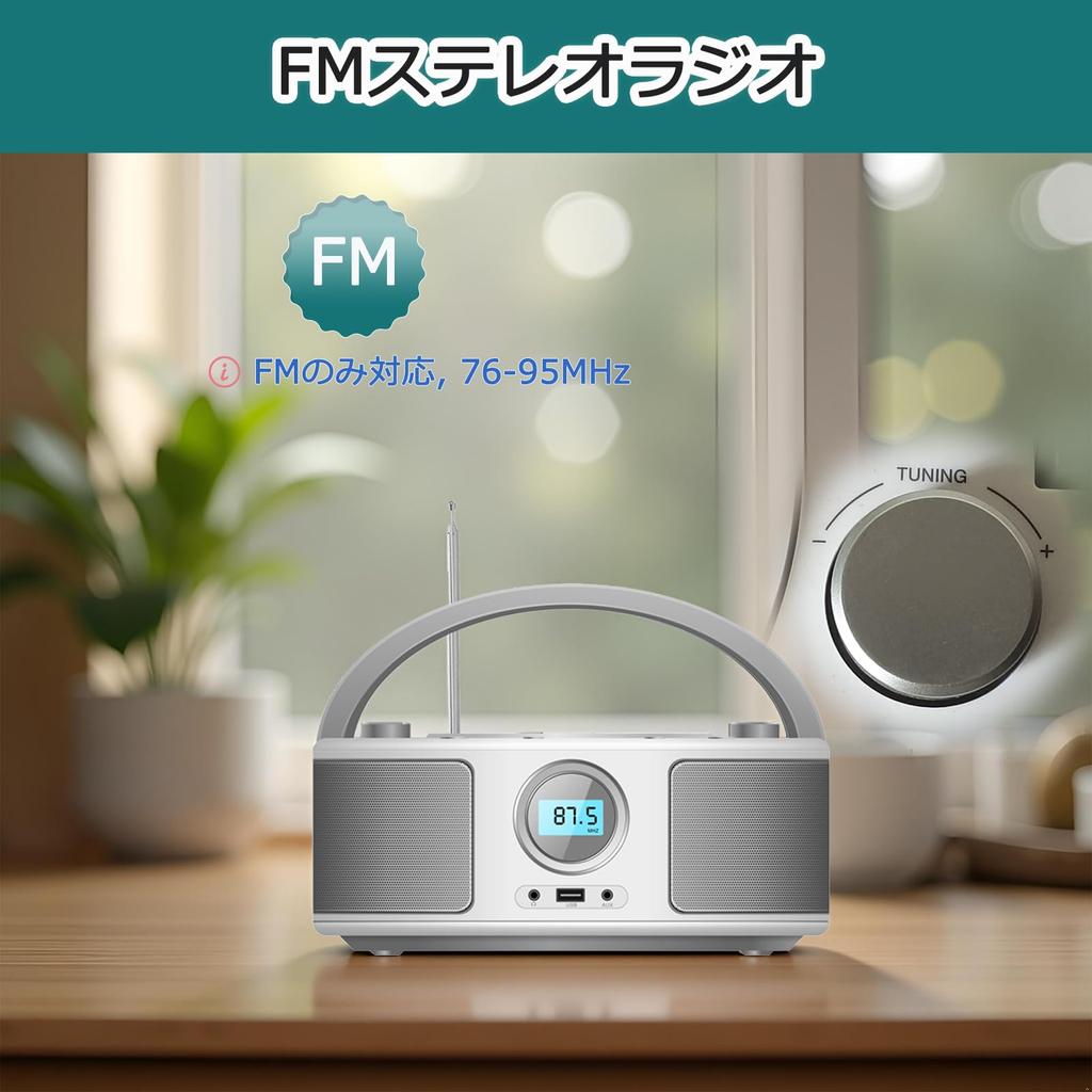 WISCENT Portable CD Player with Bluetooth, FM Radio, MP3 Playback, USB Playback, and AUX Input for Music Listening, Language Learning, and Fetal