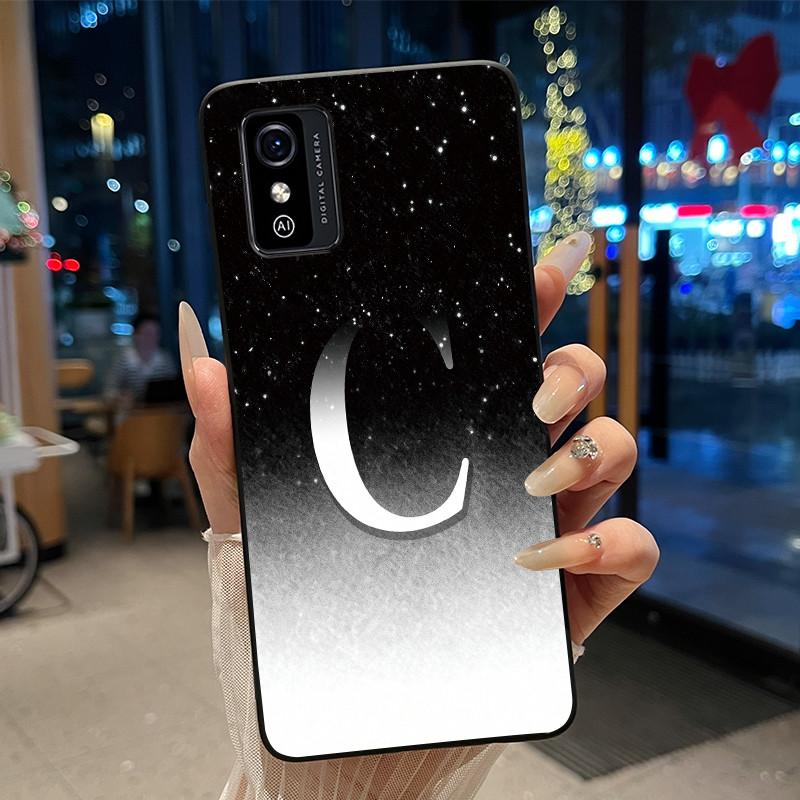 Anti-scratch Case For ZTE Blade L9 Silicone Black Soft Initial Letter With Flower Shiny Starry Sky Pattern Protective Back Case