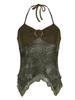 Retro Forest Green Vintage Print Boho Y2K Camisole Backless Halter Tie Asymmetrical Tops Women Summer Vacation Clothing