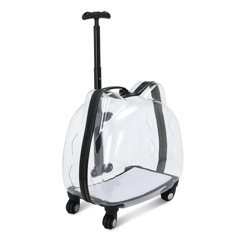 Creative Transparent Cat Carrier Dual Ear Pet Travel Basket Telescopic Handle Pet Trolley Versatile Space Capsule Transport Case