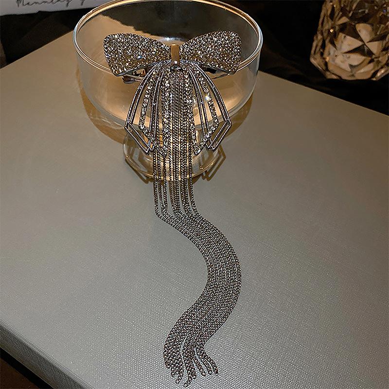 Модные нежные заколки для волос с кисточками и бантом для женщин, блестящие заколки для волос со стразами