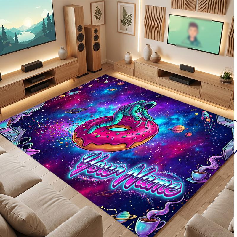 Astronaut Space Theme Soft Crystal Velvet Rug Custom Name & Text Print Non Slip Floor Rug for Bedroom Living Room
