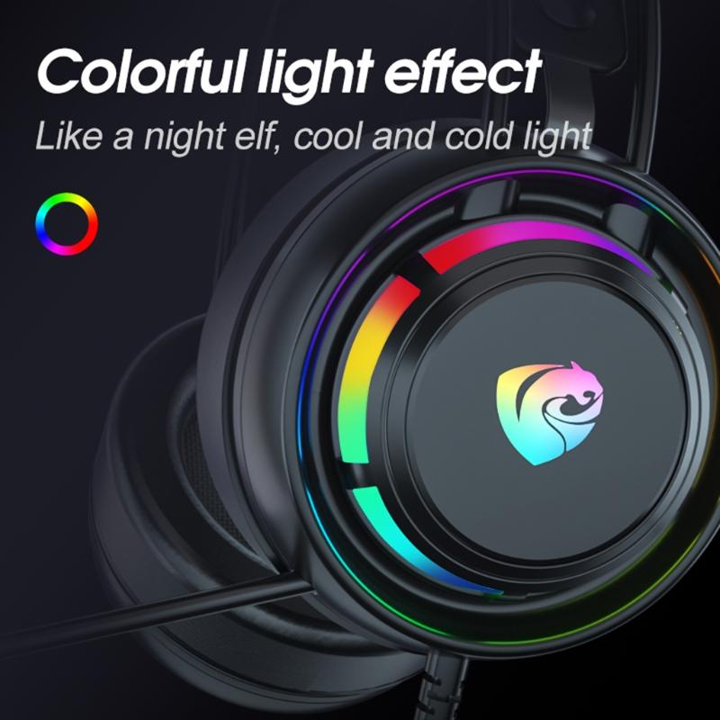 Игровая гарнитура с RGB-подсветкой, объемный стереозвук, наушники с мягкими амбушюрами, мощный эргономичный дизайн, удобные в ношении