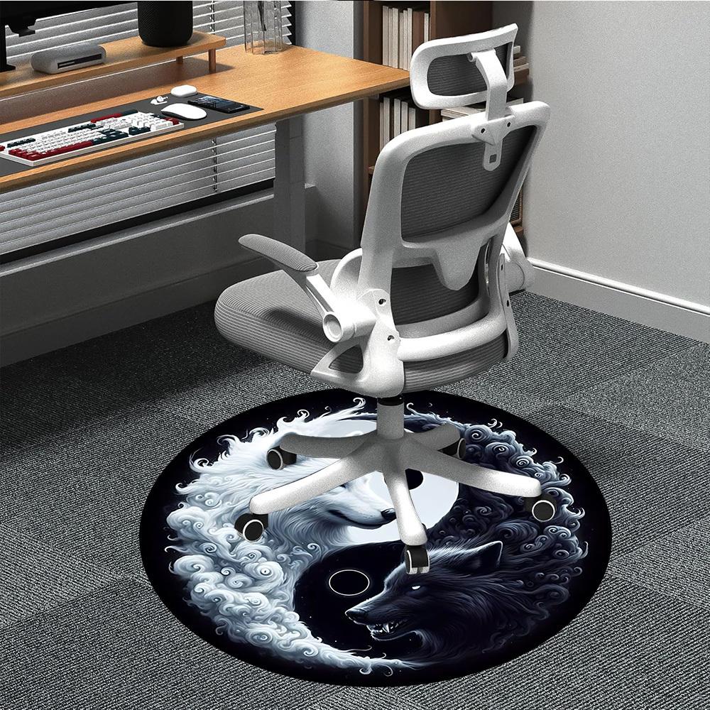 1pc Wolf YinYang Office Round Area Rug, Under Office Chairs Bedroom Living Room Home Decor, Room Deco, Available in Various Sizes