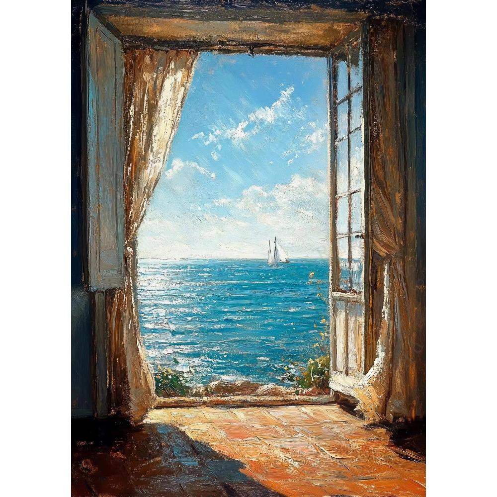 Vintage Ocean Oil Art Rustic Cozy Sunlit Seaside Landscape Poster Canvas Paintings and Prints for Living Room Home Deco