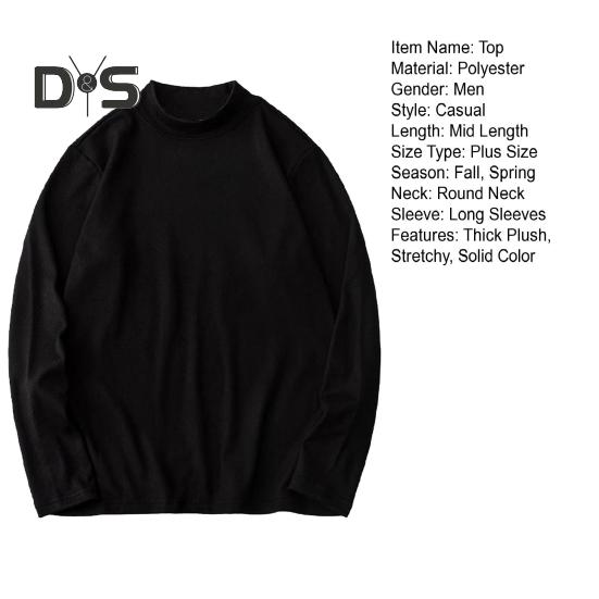 Autumn Winter Men Bottoming Top Slim Fit Thick Plush Half-high Collar Pullover Stretchy Long Sleeves Pure Color Plus Size Mid Length Fitness Exercise