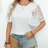 Женский однотонный кружевной топ с кружевом, полый, со средним рукавом, белый кружевной топ, облегающий, с коротким рукавом