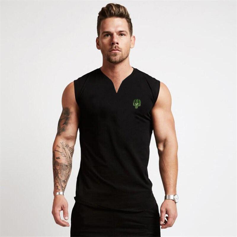 Summer Tank Top Bodybuilding Fitness Gyms Shirt Breathable V-neck Tank Top Men Gyms Jogging-clothing Stringer Training Shirt