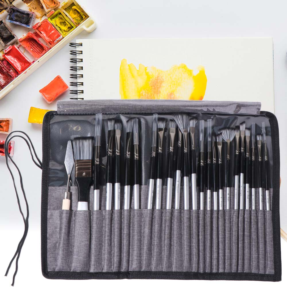 24pcs/set Wooden Handle Nylon Brush Set DIY Art Artist Paint Brushes Paint Brush Set Students Use
