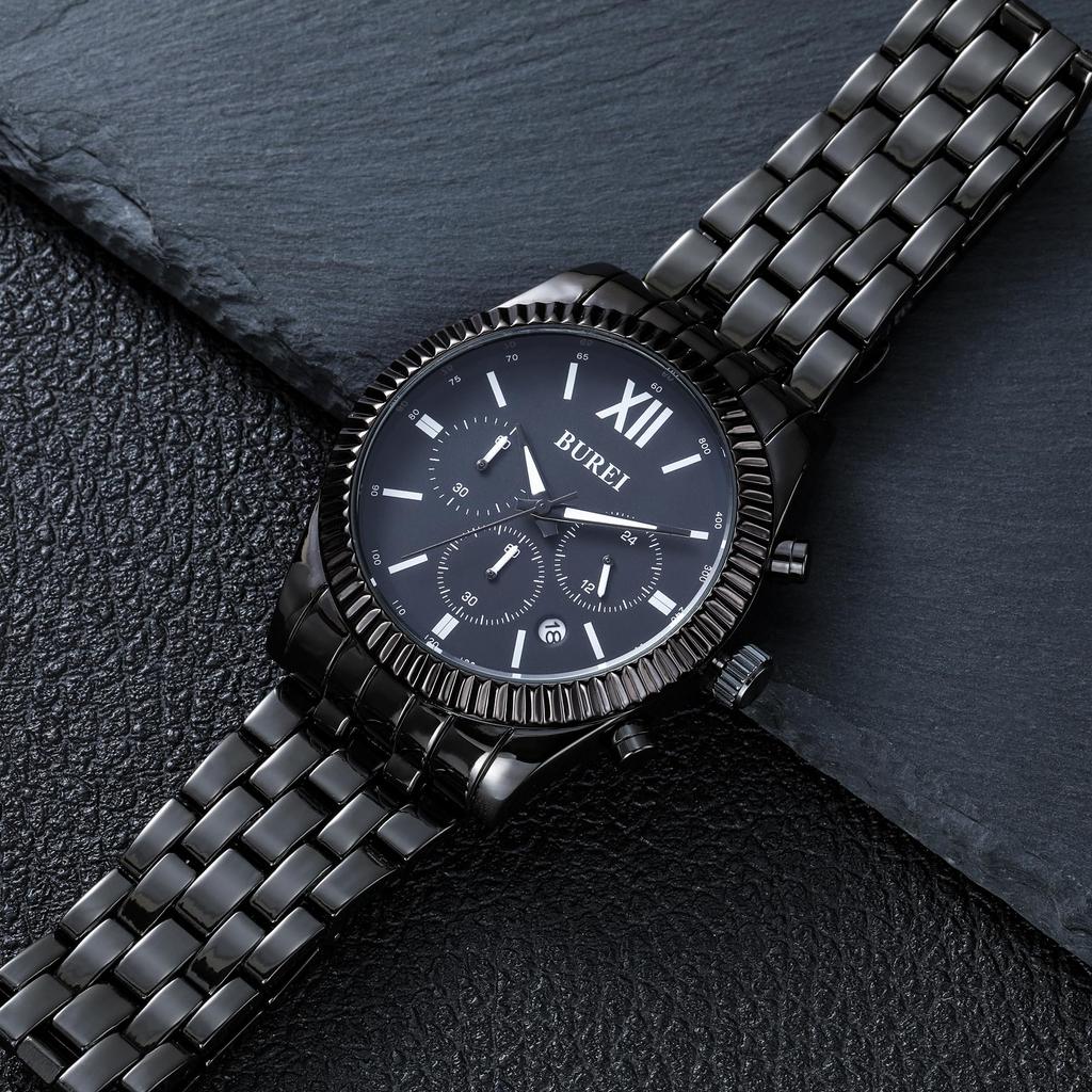 Watch Analog Waterproof Simple Male Black Stainless Steel Strap Watch Made In Japan Battery [Baosho] Men's