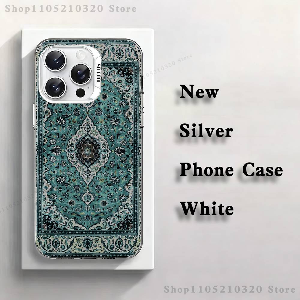 Arab Persian Carpet Floral Phone Case For iPhone 17,16,15,14,13,12,11,Pro,Max,Plus,Mini,XS,SE Anti Fall White Matte Hard Bumper