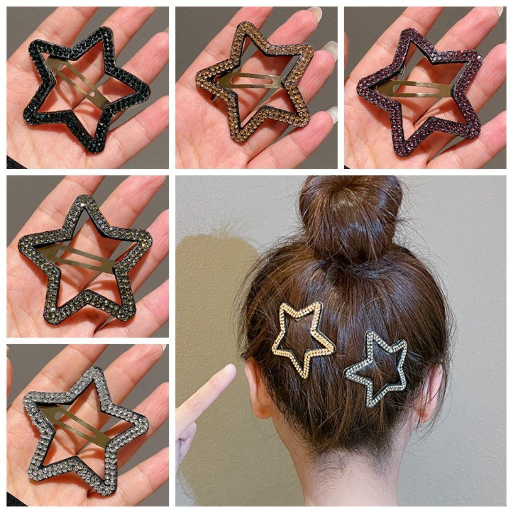 Geometric Rhinestone Star BB Clip\ Metal Hollow Hair Clip Cute Star Side Clip Children