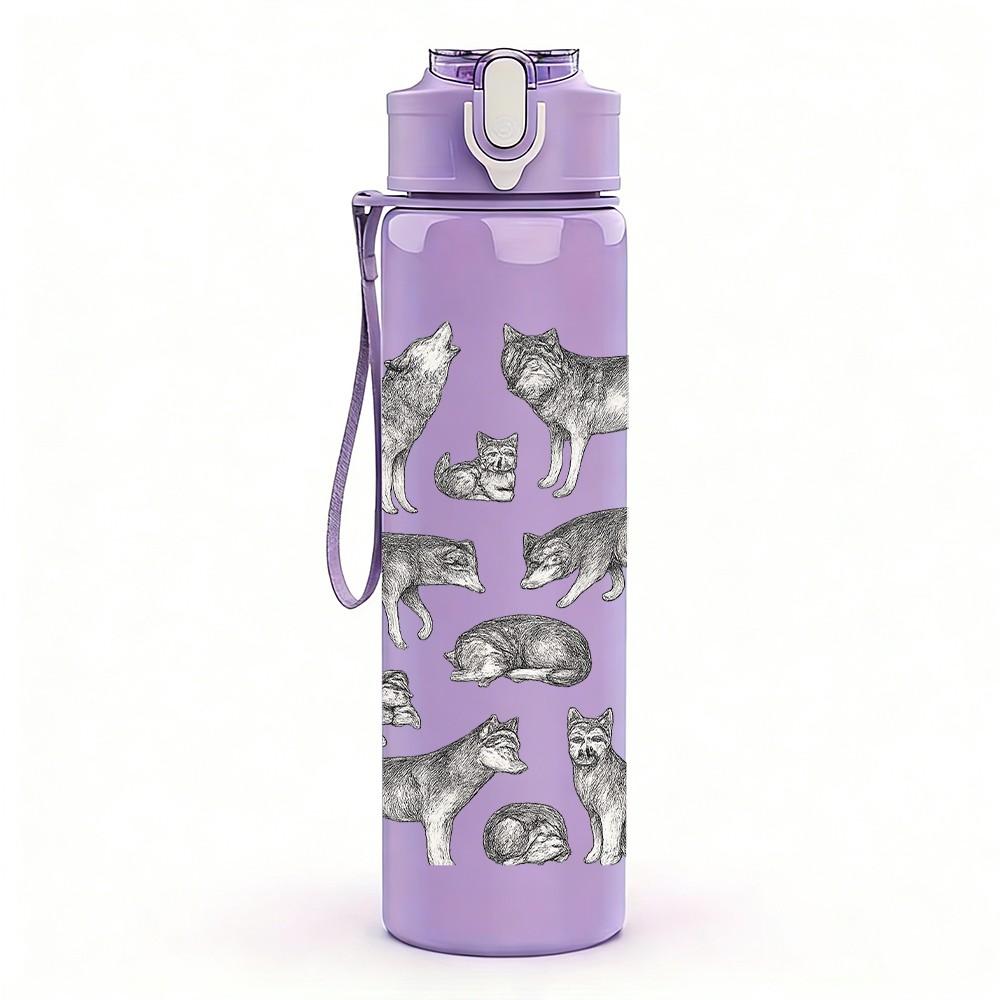 1PC Wolf Pack Silhouette Art 750ml Color Plastic Sports Water Bottle Leakproof Flip Straw Lid Suitable for Sports Office Home Use
