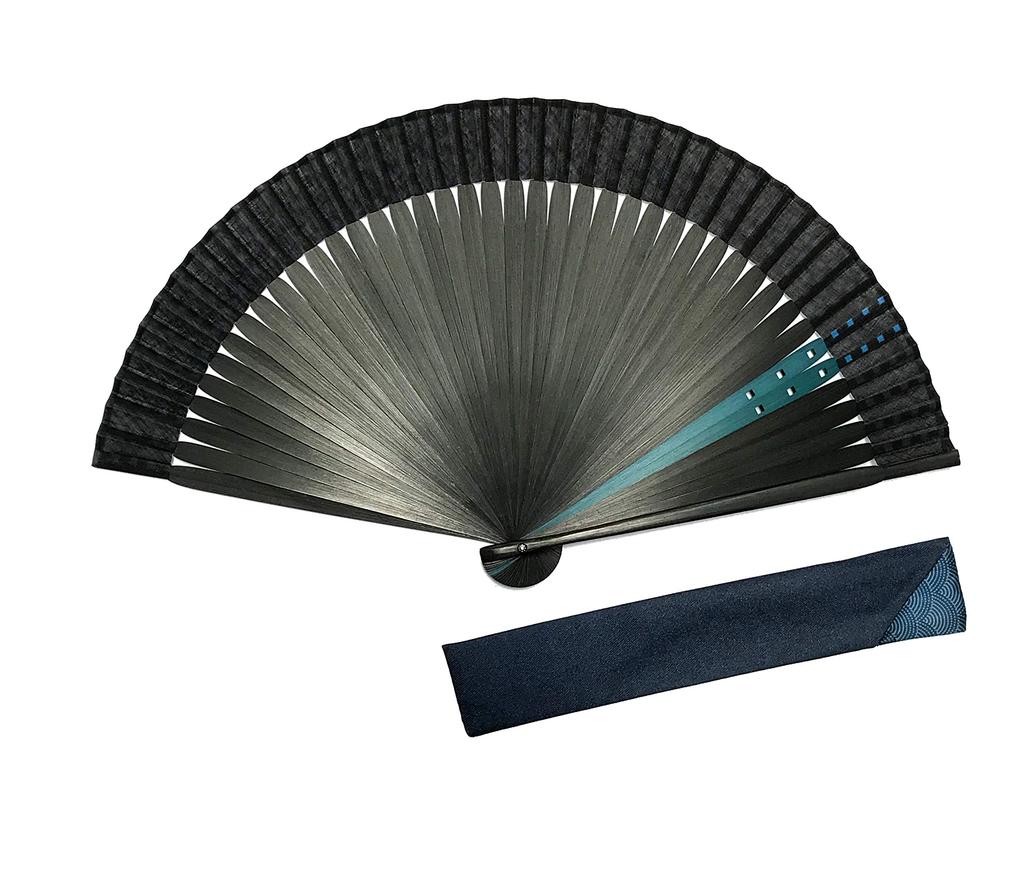 Fan L Fan Fan Bag 6052 Blue [Hana Kanzashi] Men's Set, Black, Blue, Cubic, Large, 22cm, Size, Luxury, Men's, Holder, Included,