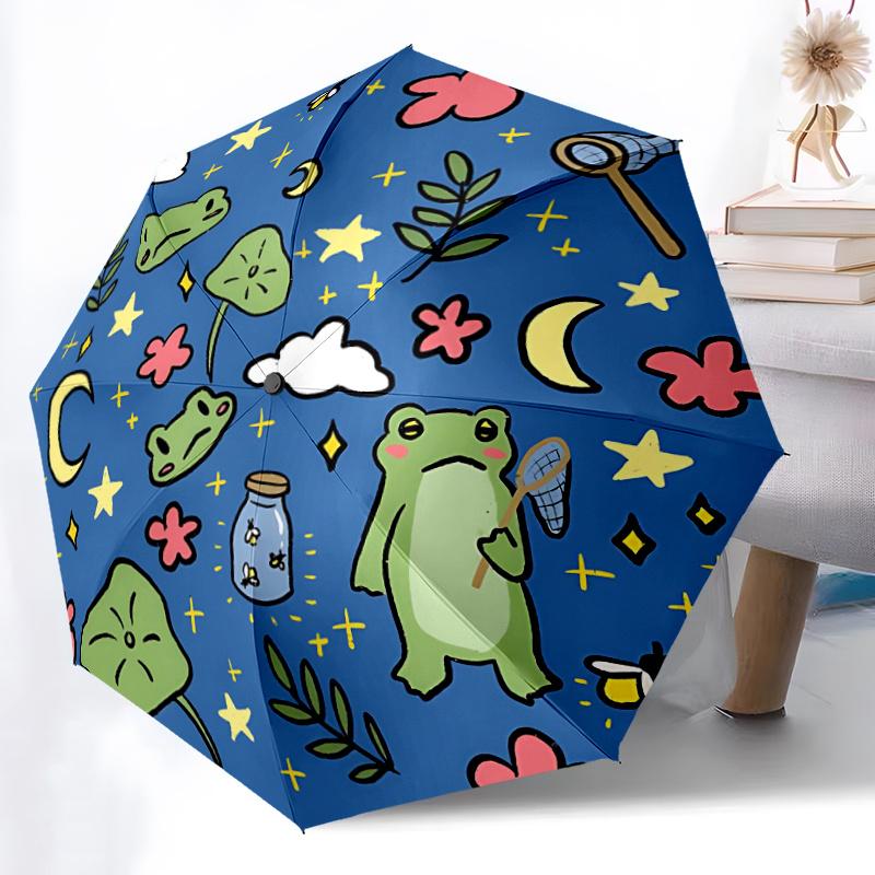 1pc Frog Night Automatic Open/close Umbrella, 8-Rib sturdy structure, Portable Travel Umbrella, Parties, Everyday Use,06