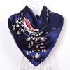 [BYSIFA] Navy Blue Chinese Roses Large Square Scarves New Female Elegant Large Silk Scarf Fashion Ladies Accessories 90*90cm