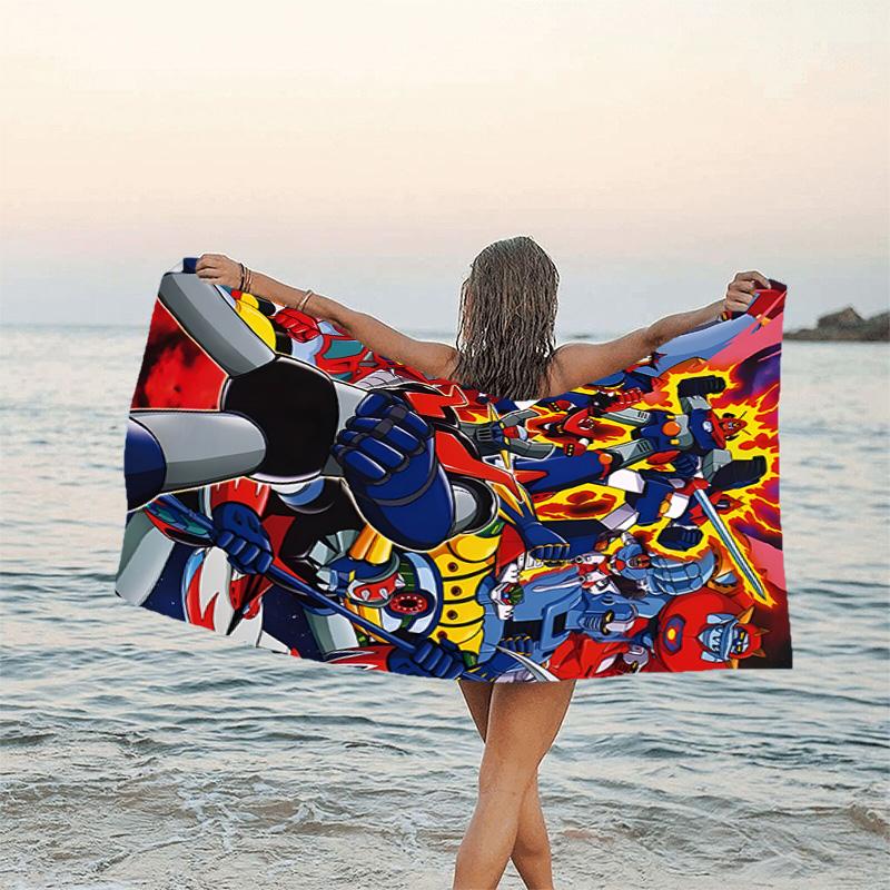 1pc UFO Robot Grendizer10 Beach Towel, Beach and Seaside Swimming Pool Equipment, Fashion Pattern, Rectangular, Travel Essentials