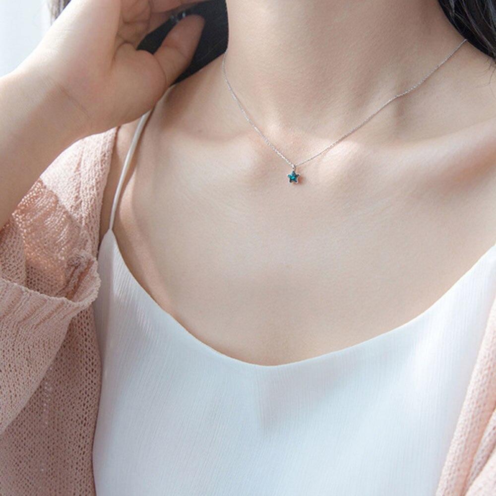 New 925 Sterling Silver Women Necklace Blue Crystal Five-pointed Star Pendant Fashion Small Fresh Clavicle Chain Jewelry Gift