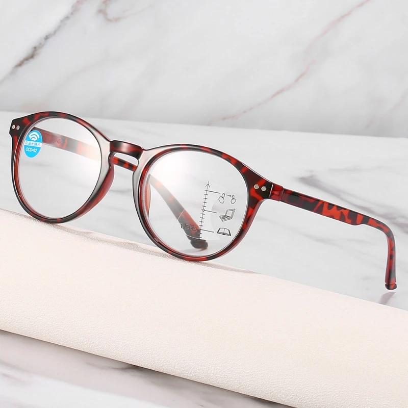 Круглая оправа Прогрессивные очки Мужские сверхлегкие HD мультифокальные очки для чтения Женские очки для пресбиопии с блокировкой синего света
