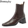 Fashion Square High Heel Women Chelsea Boots Fashion Slip On Shoes Retro Style Autumn Winter Square Toe Ladies Short Booties