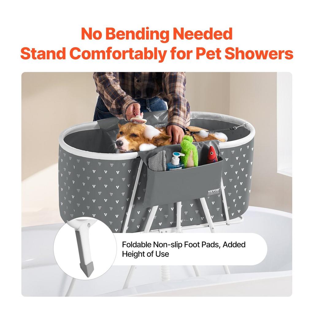 Foldable Dog Bathtub Elevated Grey Shower Station for Small & Medium Pets