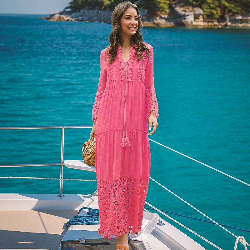 Женские повседневные платья больших размеров Свободные повседневные платья с V-образным вырезом Кружевные платья