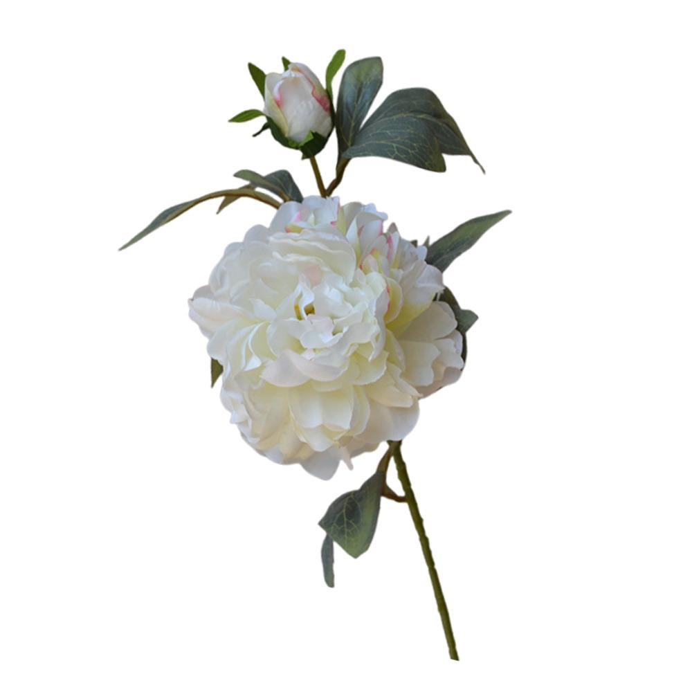 Silk Petals Simulation Peony Flower Green Lieaves Faux Flower Peony Artificial Flower Gift