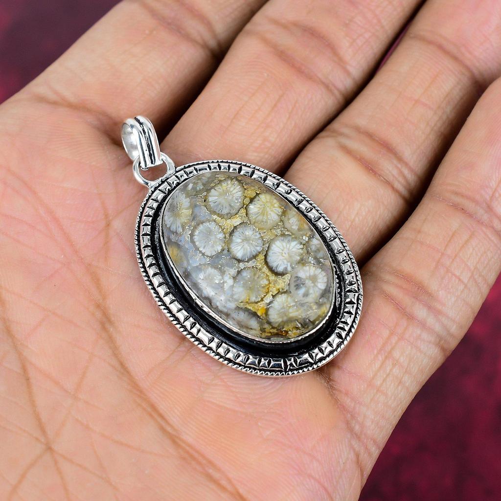 Fossil Coral 925 Solid Sterling Silver Pendant Handmade Gemstone Jewelry, Gifts For Wife Brand New Jewelry Pendant