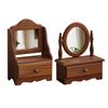 Wood Desk Makeup Mirror Wooden Table Top Vanity Mirror with Storage Box Countertop Mirror Tabletop Mirror for Bathroom Women