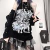 Subculture Punk Y2k Cross Hoodie Female Off-shoulder Gothic Harajuku Anime Long Shirts Fashion Black Japanese Bandage Shirt