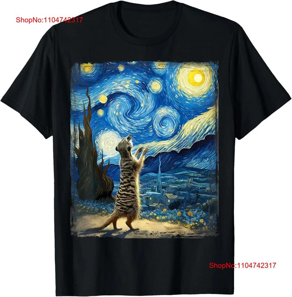 Artistic MeerkaT T Shirt Van Gogh Style Starry Night vintage Washed Versatile Slightly designer clothes Stylish homme
