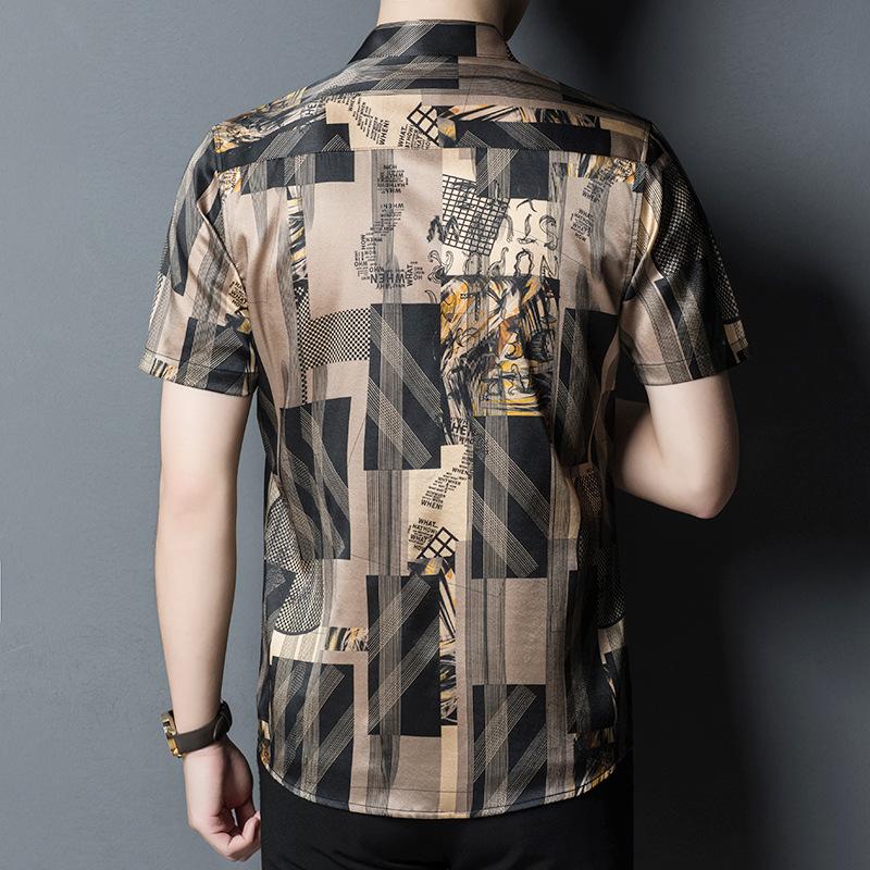 Мужская рубашка с короткими рукавами в деловом стиле, летняя рубашка с лацканами для людей среднего возраста, свободный топ с принтом