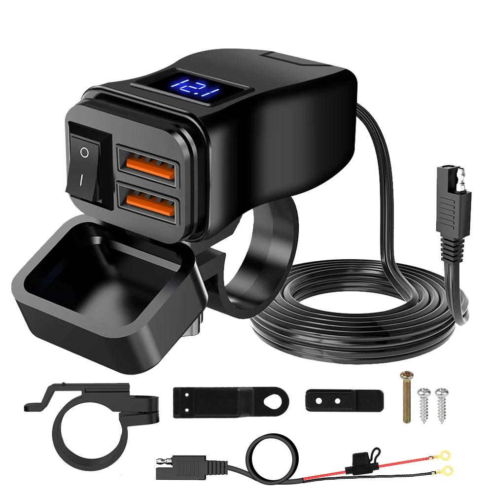 PD QC3.0 USB быстрое зарядное устройство для мотоцикла, водонепроницаемый разъем типа C с вольтметром для мобильного телефона, цифровая зарядка