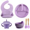 6PCS Baby Plates Children's Feeding  Soft Silicone Bowl Plate Cup Bibs Spoon Fork Set Non-Slip Cartoon Dishes For Kids BPA Free