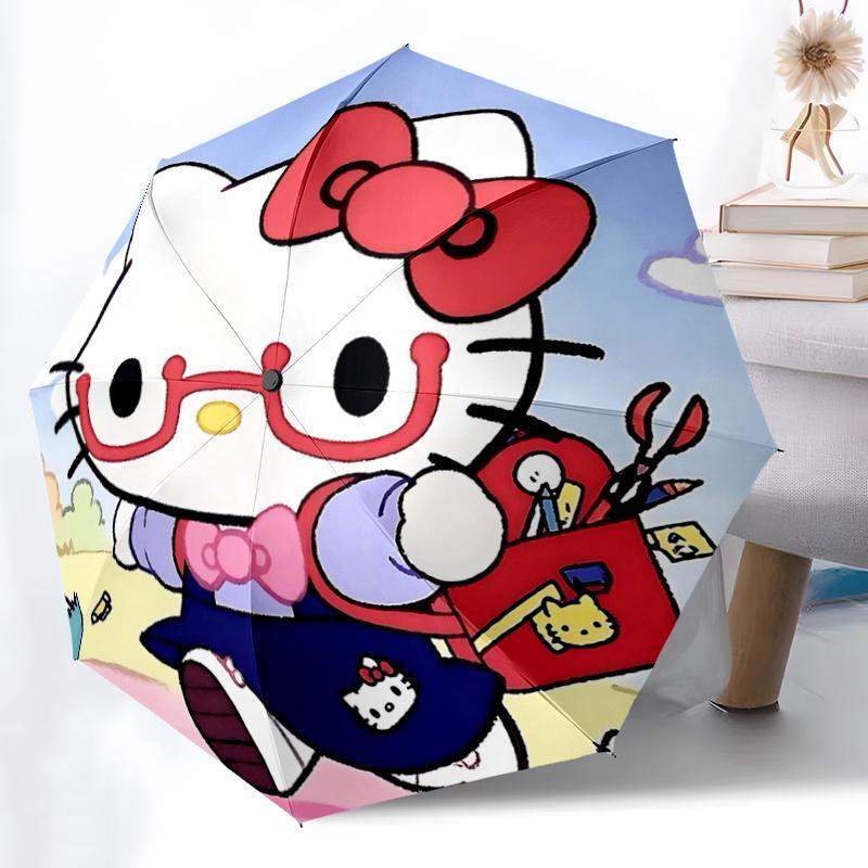 1pc Hello Kitty Automatic Opening/Closing Umbrella with Convenient Three-Fold Design, 8-Bone Iron Frame Outdoor Umbrella - Perfect Gift for Fans, Trav