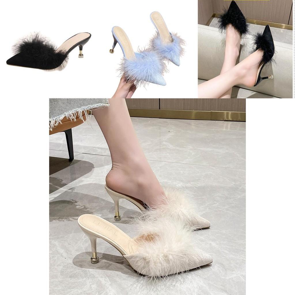 Stylish Korean High Heeled Slippers For Women With Pointed Toe And Fine Heels