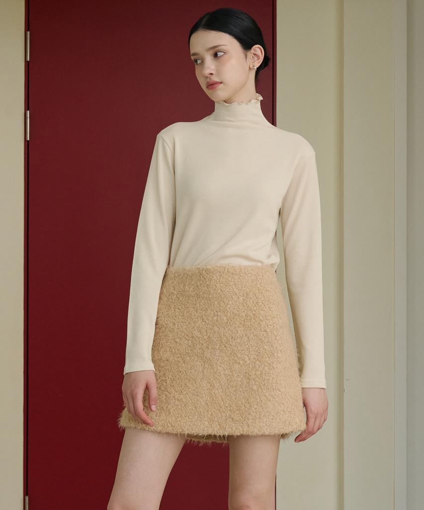 Bye Bye Seop Boucle Wool Mini Skirt Beige [T43]