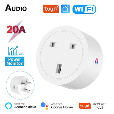 Умная розетка Tuya Wi-Fi 20a, британская мини-умная розетка, монитор мощности, розетка для синхронизации, голосовое приложение, дистанционное управление, работает с Google Home Alexa